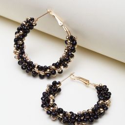 Madame Rose Gold-Plated & Black Circular Hoop Earrings-17