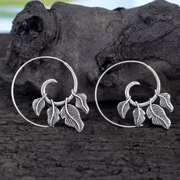 Studio One Love Silver-Plated Leaf Shaped Hoop Earrings-29
