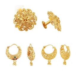 Vighnaharta Set Of 3 Gold-Plated Floral Studs & Hoop Earrings-image-114