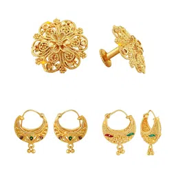 Vighnaharta Set Of 3 Floral Hoop Earrings-image-3