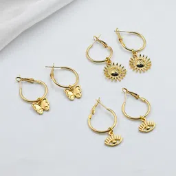 ISHKAARA Set Of 3 Gold-Plated Contemporary Hoop Earrings-17