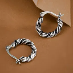 ATIBELLE Silver-Plated Contemporary Oxidised Hoop Earrings-68