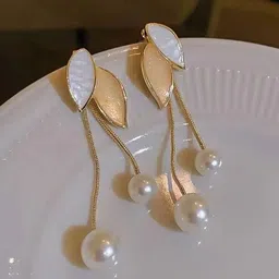 EL REGALO Gold-Plated Artificial Beads-Beaded Contemporary Drop Earrings-16