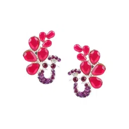 DEGHLAM Silver-Plated Cubic Zirconia Studded Contemporary Drop Earrings-14