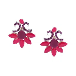 DEGHLAM Gold-Plated Artificial Stones Studded Peacock Shaped Drop Earrings-4
