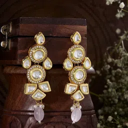 Priyaasi Gold-Plated Kundan-Studded & Beaded Contemporary Drop Earrings-9