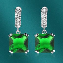 Designs & You Silver-Plated CZ-Studded Square Drop Earrings-17
