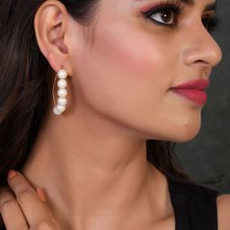 Silvermerc Designs Gold-Toned & White Oval Hoop Earrings-image-106