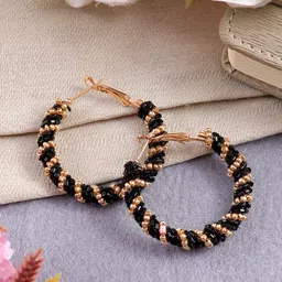 UNIVERSITY TRENDZ Gold Plated Beaded Circular Hoop Earrings-96