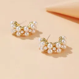 Yellow Chimes Gold-Toned Pearl Studded Hoop Earrings-41