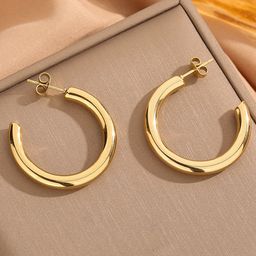 MYKI Stainless Steel Gold-Plated Half Hoop Earrings-42
