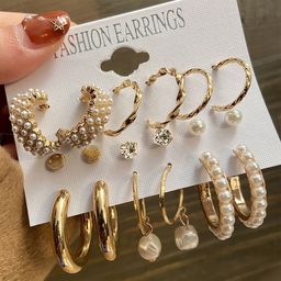 SYGA Set Of 9 Gold-Plated Half Hoop Circular Earrings-image-63