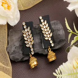 UNIVERSITY TRENDZ Gold-Plated Classic Kundan Studded Jhumkas-14