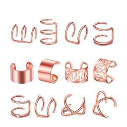 ANNA CREATIONS Set Of 6 Rose Gold-Plated Contemporary Ear Cuff Earrings-14