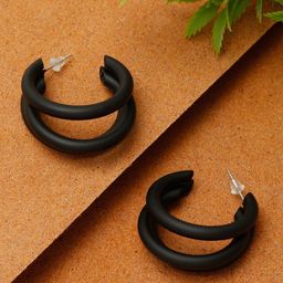 YouBella Black Contemporary Half Hoop Earrings-image-32