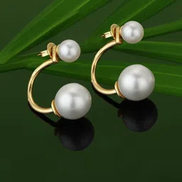 Carlton London Gold-Toned & White Contemporary Half Hoop Earrings-image-6