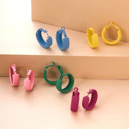 Yellow Chimes Set Of 5 Half Hoop Earrings-16