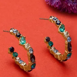 Accessorize London Eclectic Stones Studded Half Hoop Earrings-58