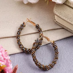 UNIVERSITY TRENDZ Gold-Plated Beaded Classic Hoop Earrings-51
