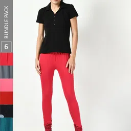 BAESD Pack Of 6 Bottom Printed Slim-Fit Cotton Lycra Churidar Length Leggings-image-11