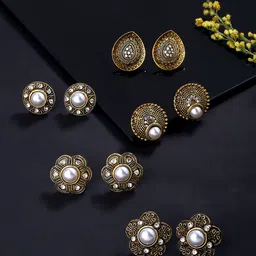 Yellow Chimes Women Set Of 5 Gold-Plated & Silver Oxidised Stud Earrings-59