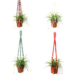 DULI 4-Pcs Brown & Red Macrame Boho Hanging Planters-16