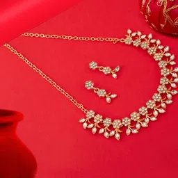 GRLIE Gold-Plated Kundan Studded Necklace & Earrings-image-2