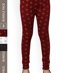IndiWeaves Girls Pack Of 3 Printed Wool Leggings-picture-42