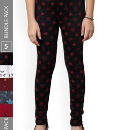 IndiWeaves Girls Pack Of 5 Printed Wool Churidar-Length Leggings-picture-29