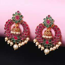OOMPH Red & Green Floral Chandbalis Earrings-47