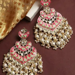 OOMPH Peacock Shaped Meenakari Chandbalis Earrings-16