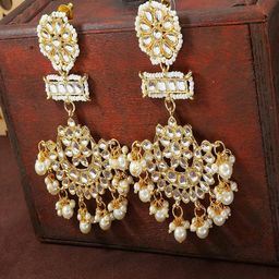 I Jewels Gold-Toned & White Classic Chandbalis Earrings-11
