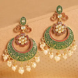 OOMPH Green & White Contemporary Chandbalis Earrings-image-94