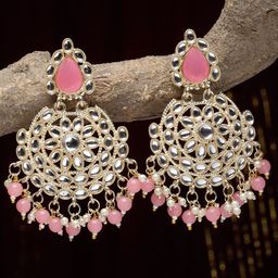 Kennice Gold-Plated Kundan Studded Contemporary Drop Earrings-11