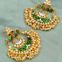 Crunchy Fashion Gold Plated Green Contemporary Chandbalis Earrings-image-61