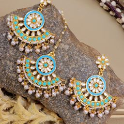 Crunchy Fashion Gold-Toned & Blue Contemporary Chandbalis Jewellery Set-image-57
