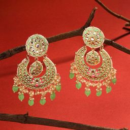 Yellow Chimes Gold-Plated Crescent Shaped Chandbalis Earrings-image-79