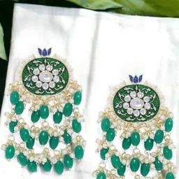 Anouk Green And Gold-Plated Artificial Beads Studded Chandbalis-image-8