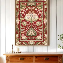 Art Street Red & Green Indian lotus floral Canvas Wall Art-picture-1