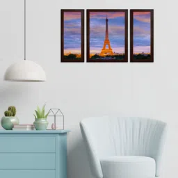 WENS Green & Yellow Set of 3 River Bridge MDF Wall Paintings-picture-15