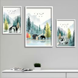 Aura White & Blue 3 Piece Wood Other Wall Paintings-image-16