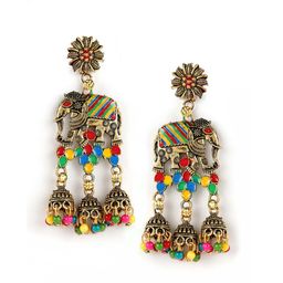 Jazz and Sizzle Gold-Plated Elephant Shaped Enamelled Jhumkas Earring-image-68