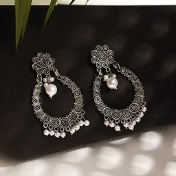 Jazz and Sizzle Silver-Toned Crescent Shaped Chandbalis Earrings-1