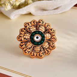 Silvermerc Designs Gold-Plated & Stone-Studded Floral South Indian Adjustable Finger Ring-picture-9