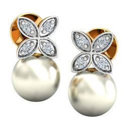 KUBERBOX Soldius 18KT Gold Diamond Studded Pearl Earrings-1.79gm-image-68