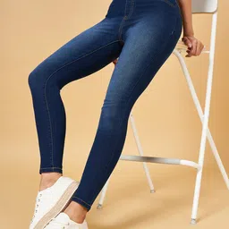 YU by Pantaloons Women Navy Blue Skinny Fit Denim Jeggings-picture-10