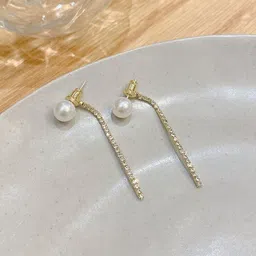 Unwind by Yellow Chimes Gold-Toned Pearl Studded Contemporary Dangler Earrings-23