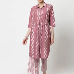 OFFICE & YOU Printed Shirt Collar Cotton Tunic With Draw Strings-image-16