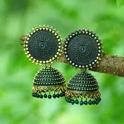 DIVASTRI Gold-Plated Beaded Dome Shaped Jhumkas-image-1