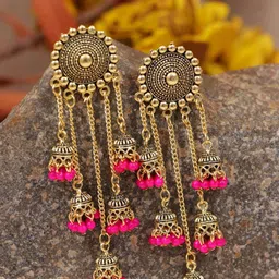 Crunchy Fashion Pink Circular Jhumkas Earrings-image-42